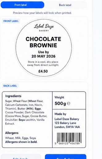 Front and ingredients label preview